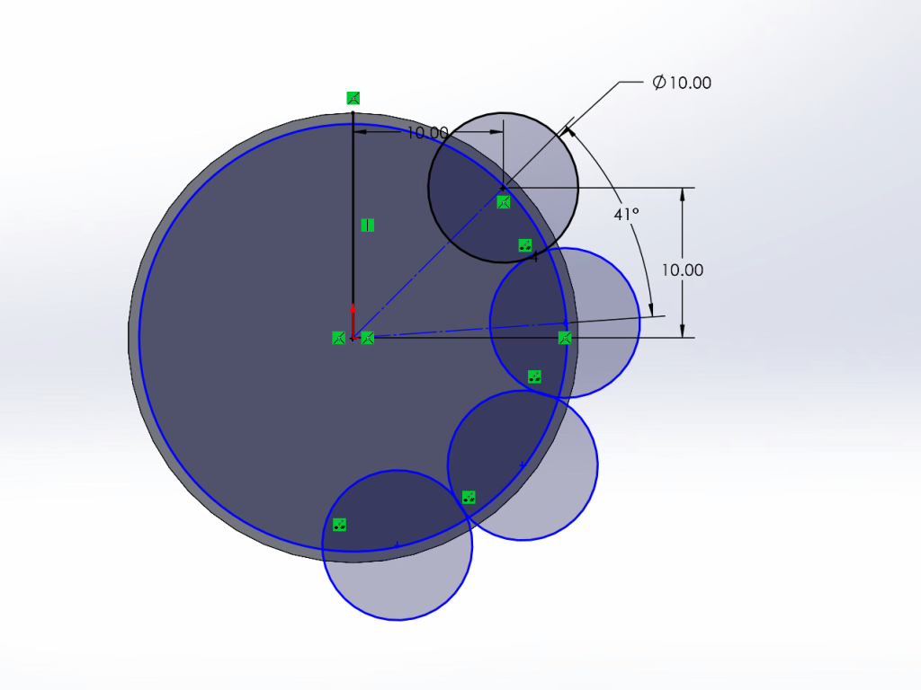 Screenshot of my use of the circular sketch pattern tool