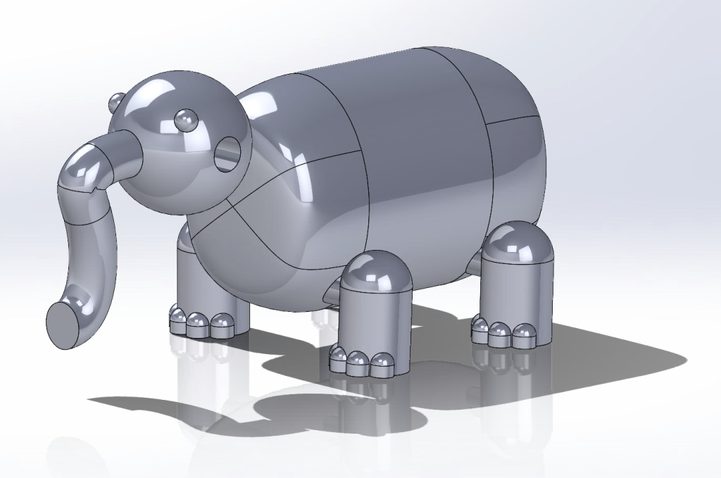 A screenshot of Umbo the elephant, who was made using CAD