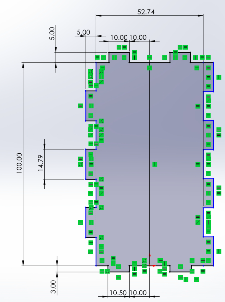 A picture of the SolidWorks sketch for the side pieces of the tent.
